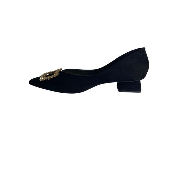 NEW C. Paravano Black Pointy Toe Low Heels Dress Pumps Rhinestone Buckle 42 11 - Picture 1 of 14